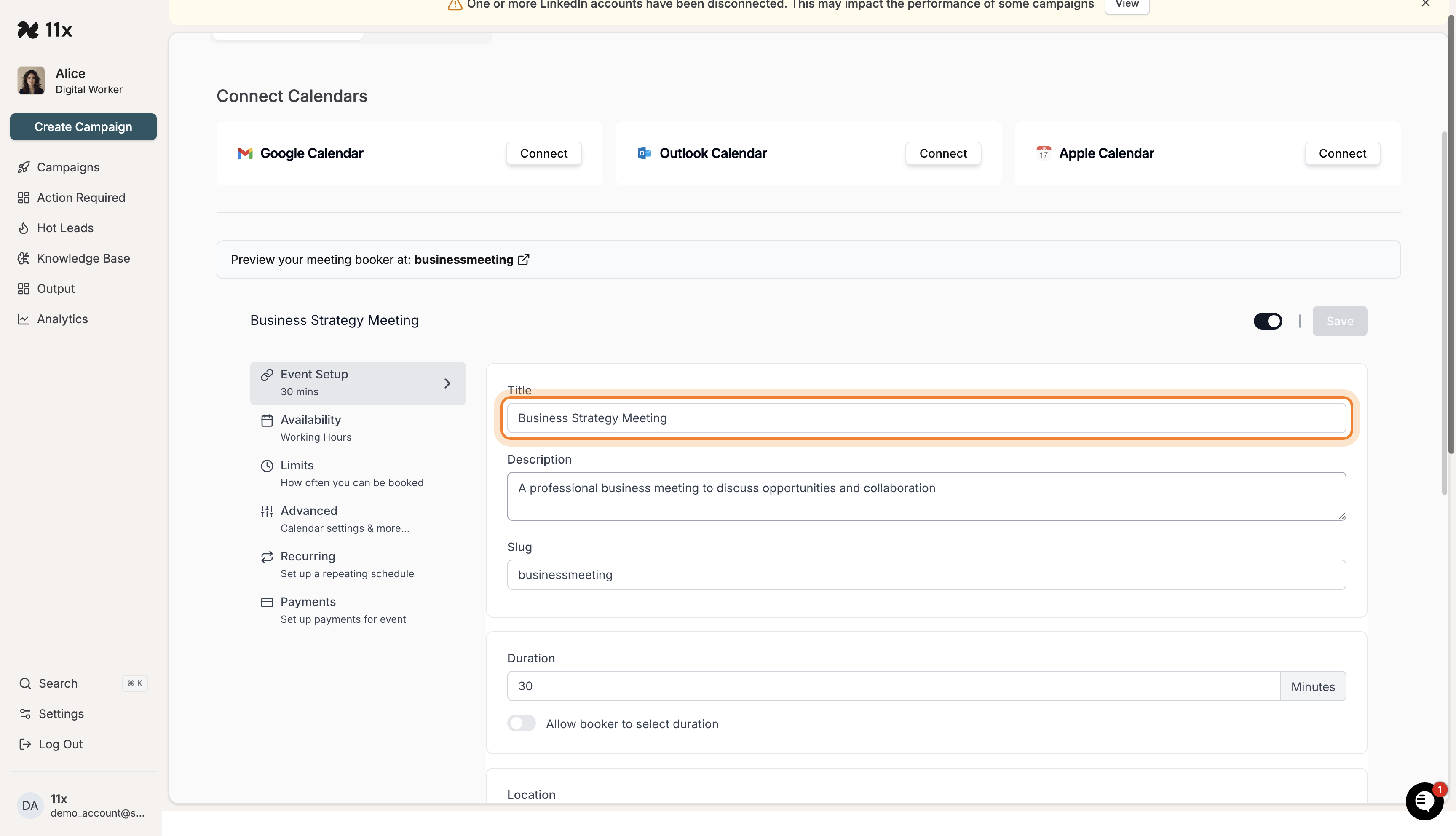 Title field being edited