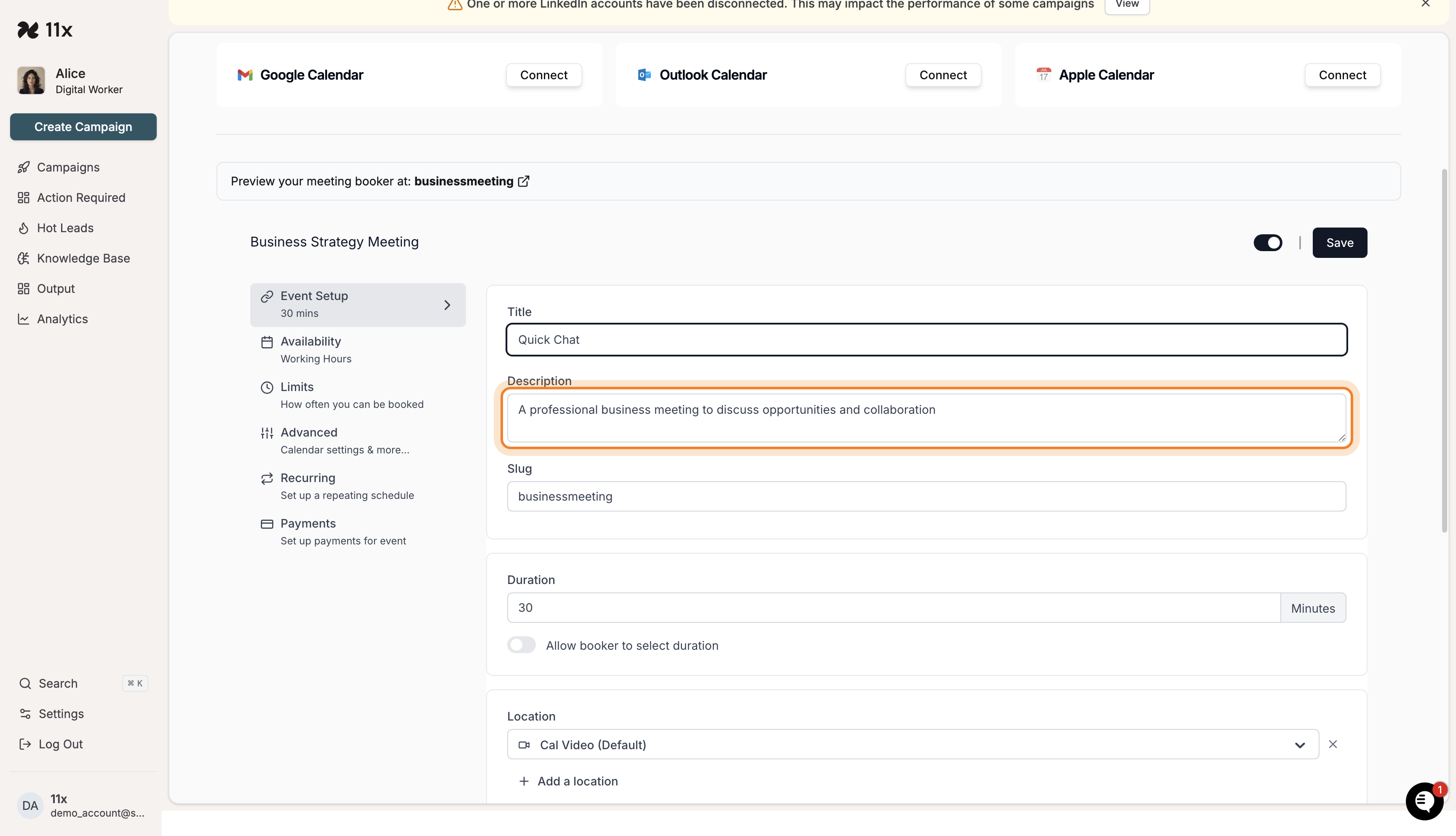 Description field being edited