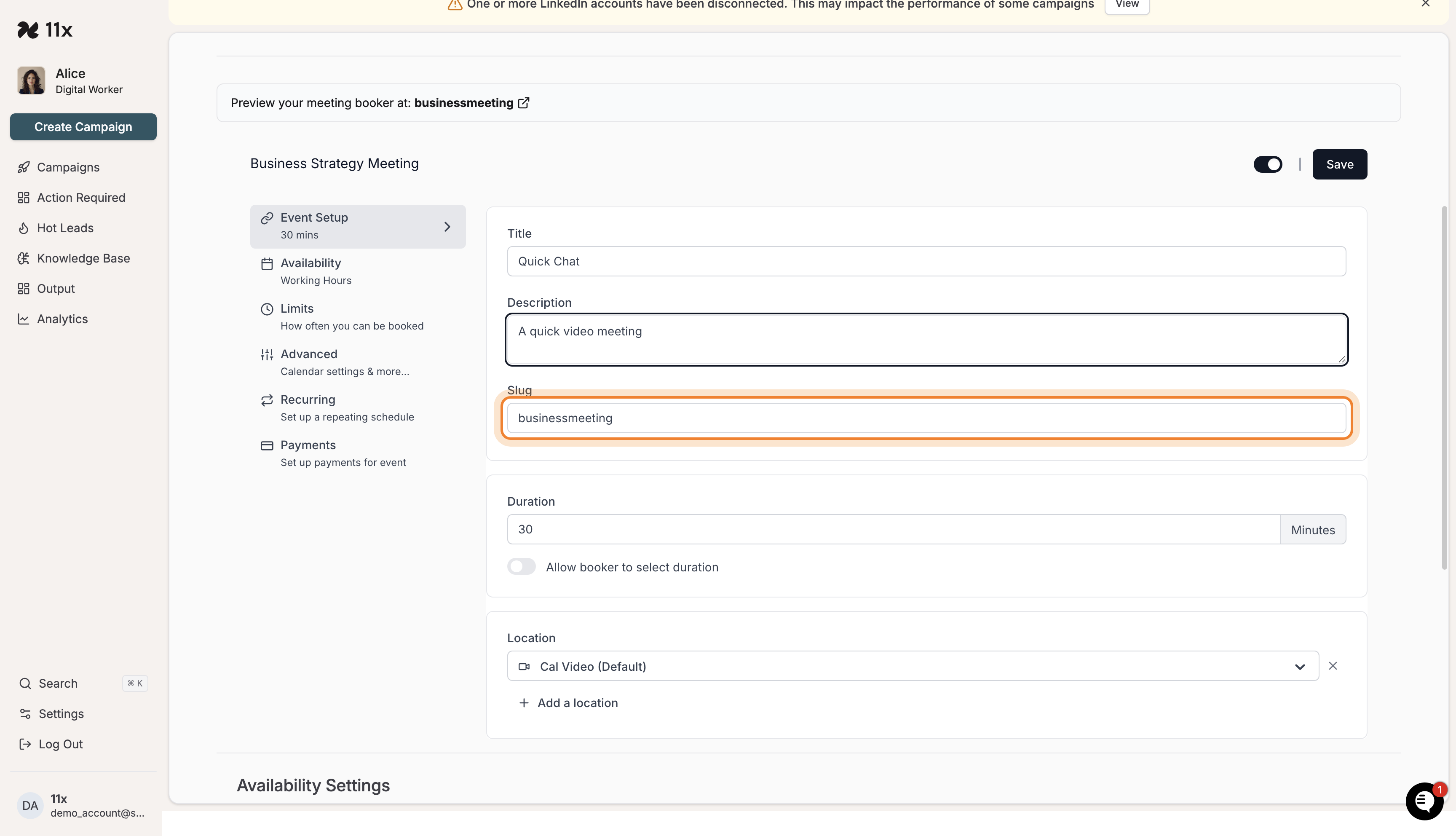 Slug field being edited