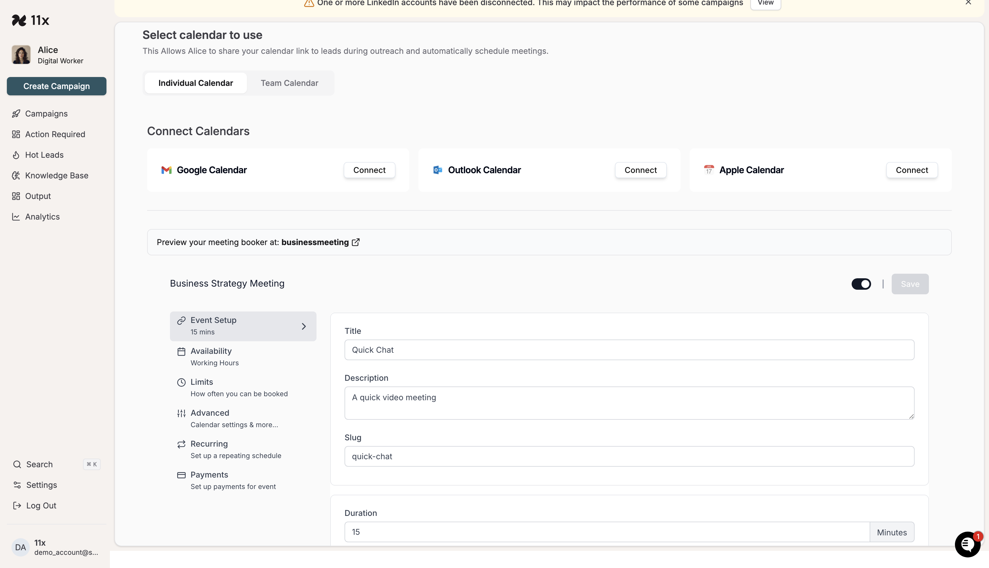 Final event configuration with details saved