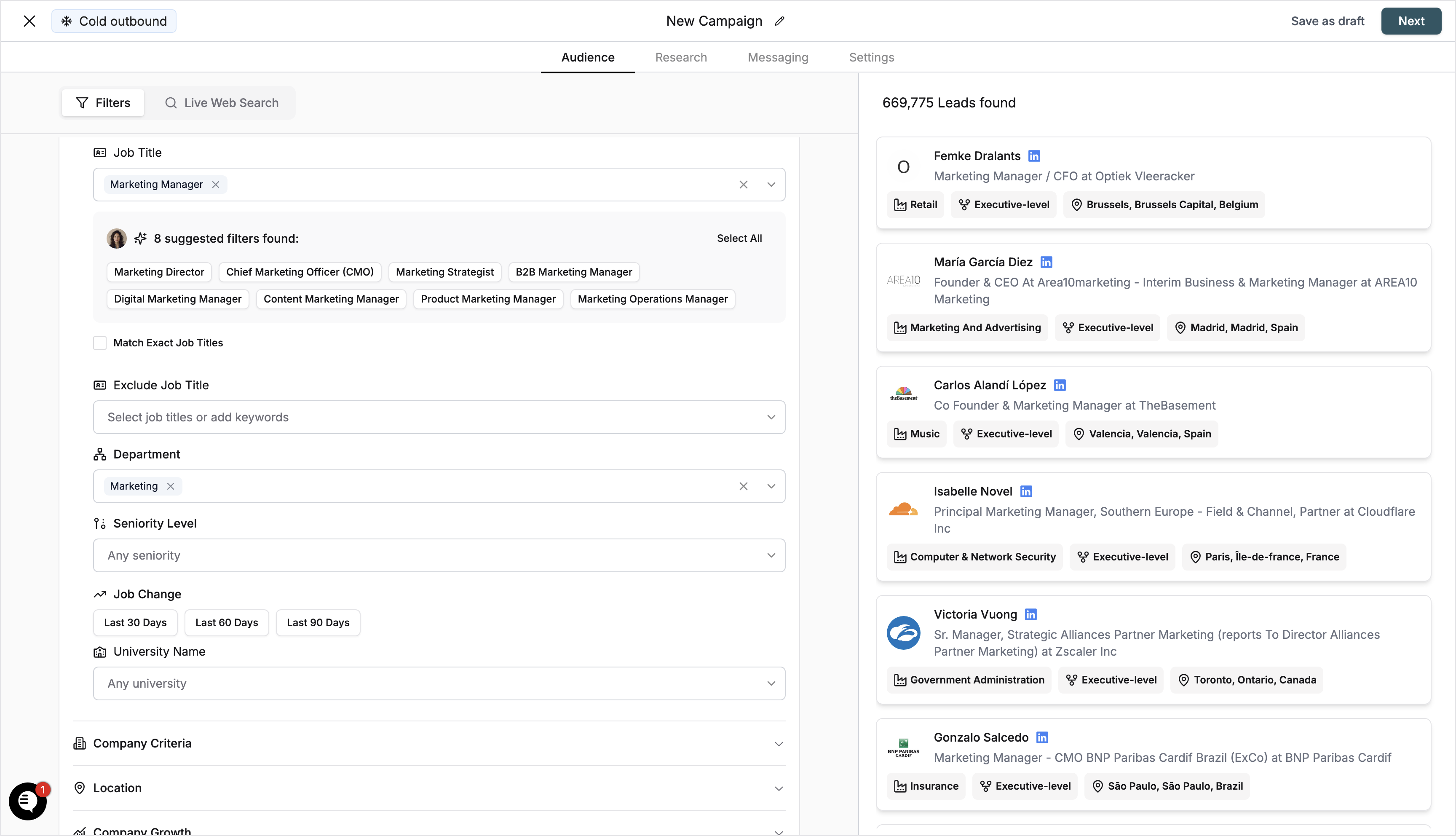 Final Contact Details configuration with preview pane showing leads