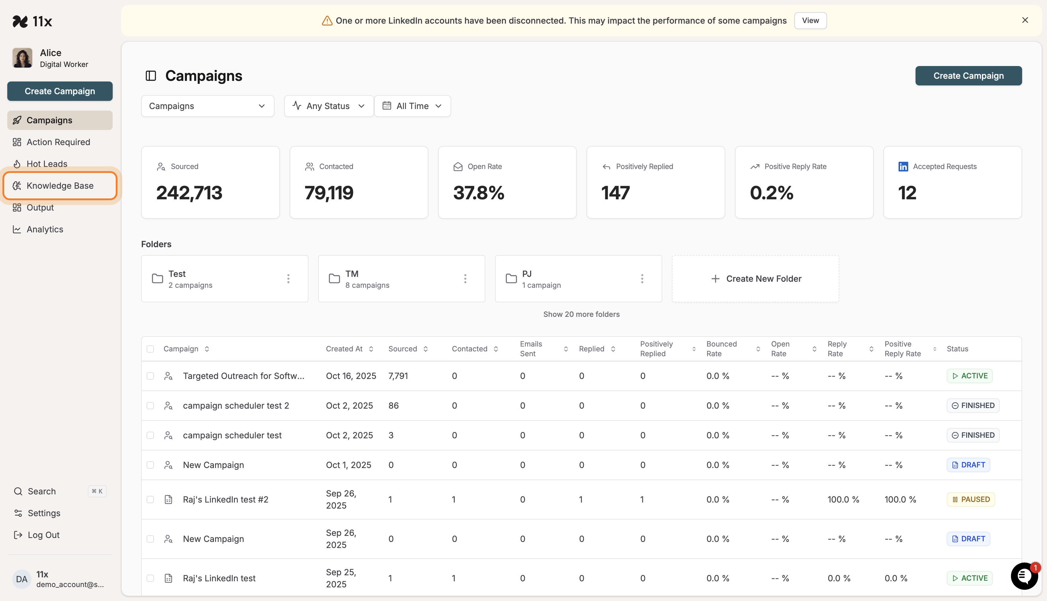 Knowledge Base navigation highlighted in the sidebar