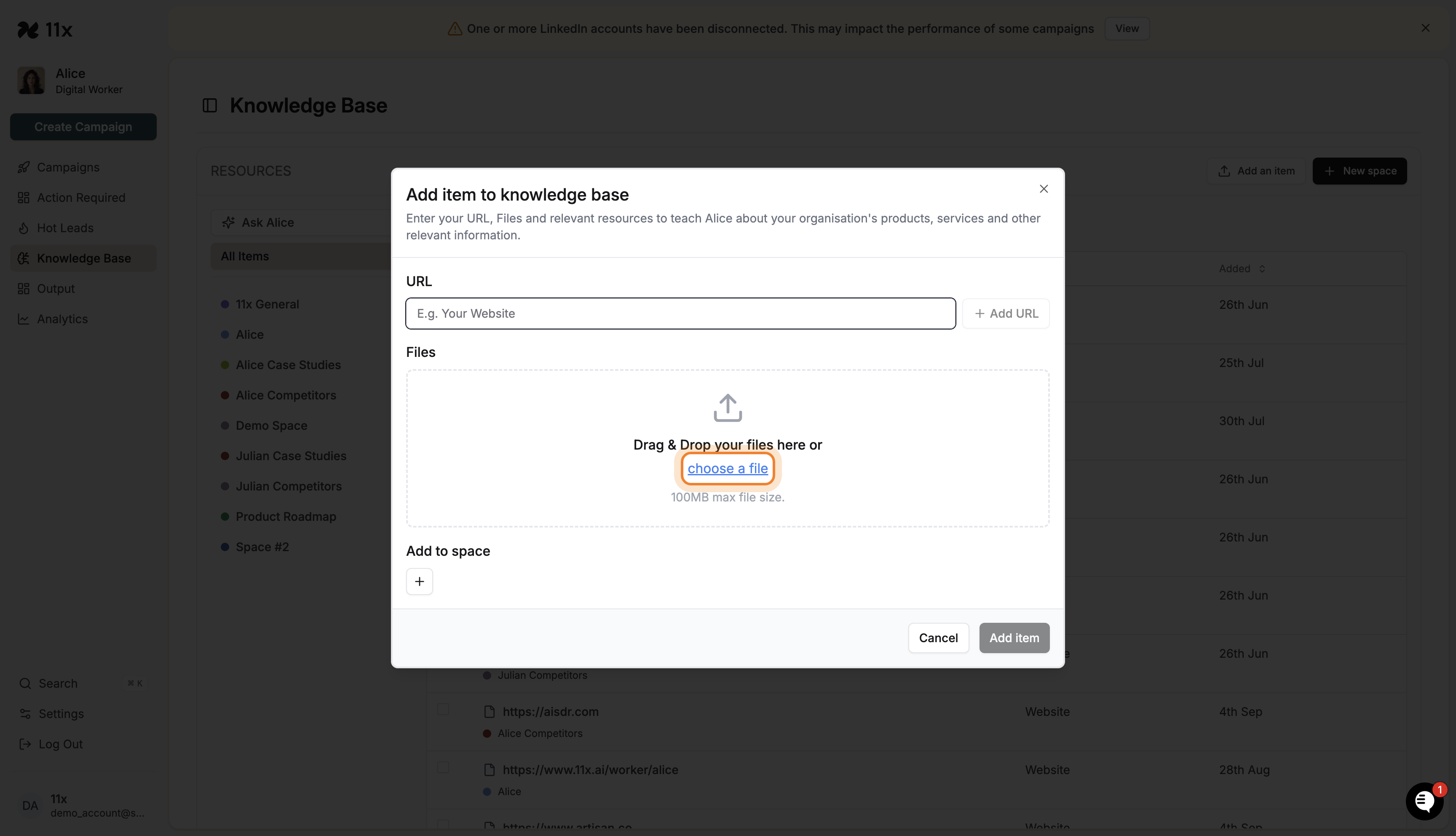 Files section with drag & drop area and choose a file link highlighted