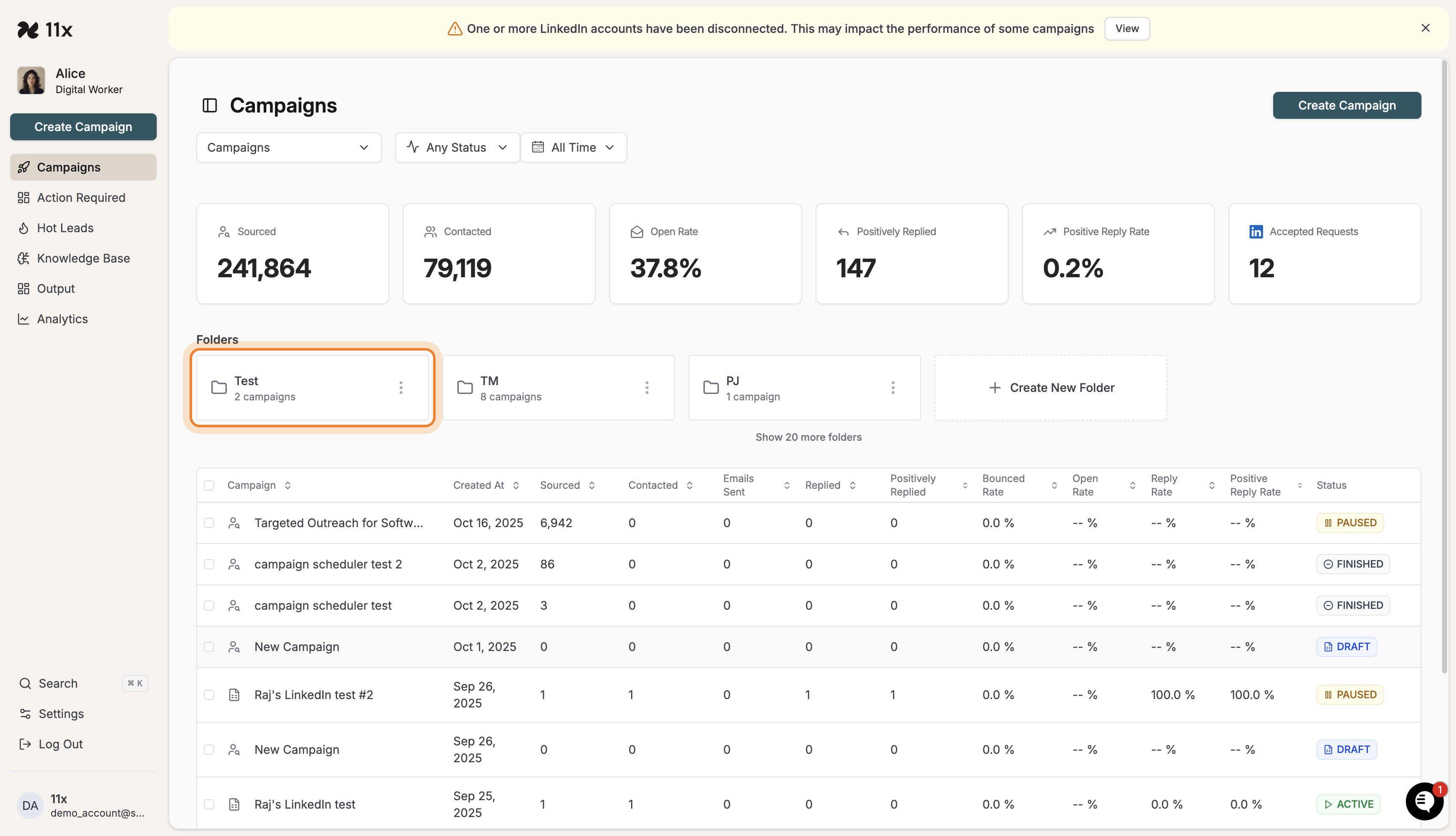 Folder count updated after moving campaign