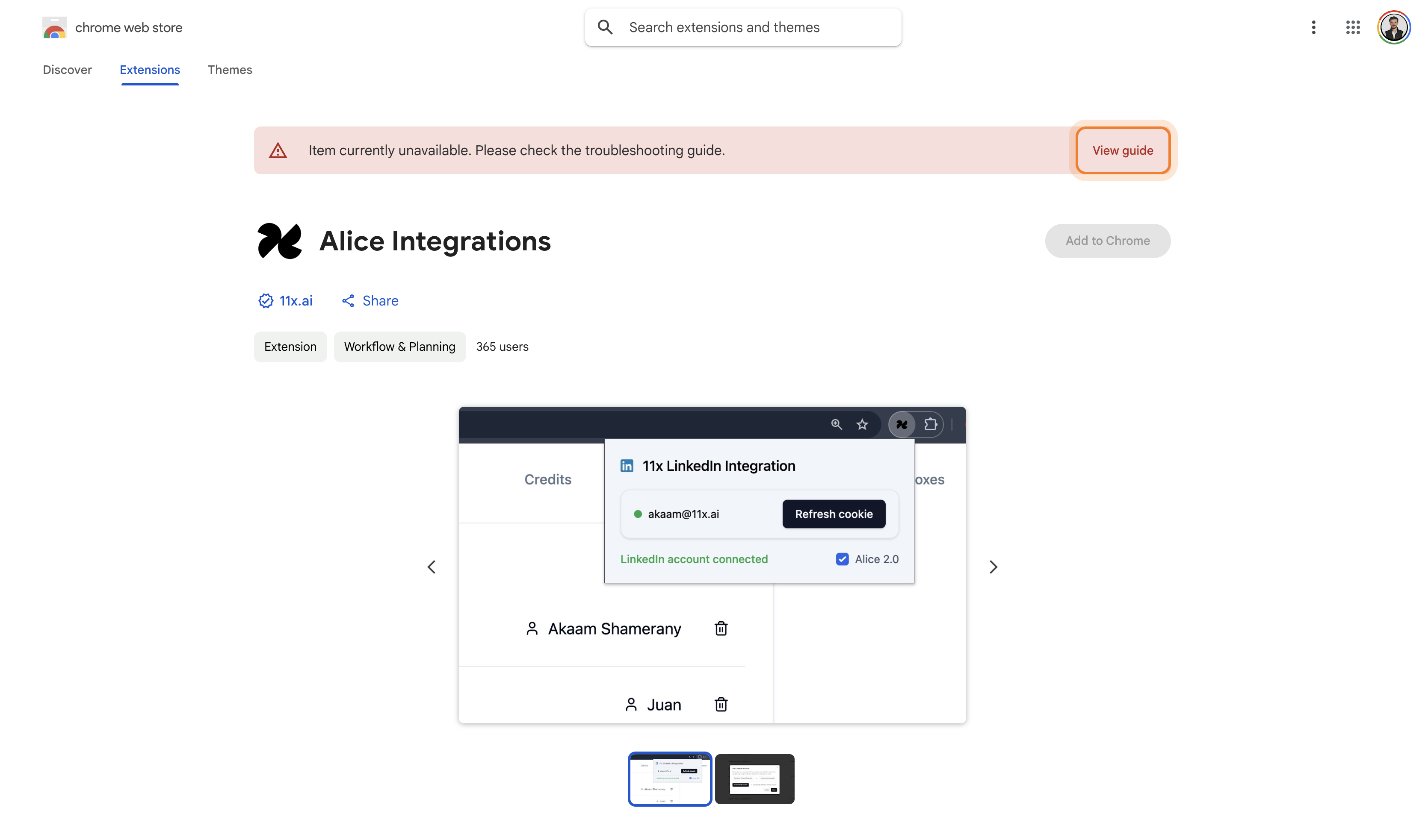 Chrome Web Store - Extension unavailable