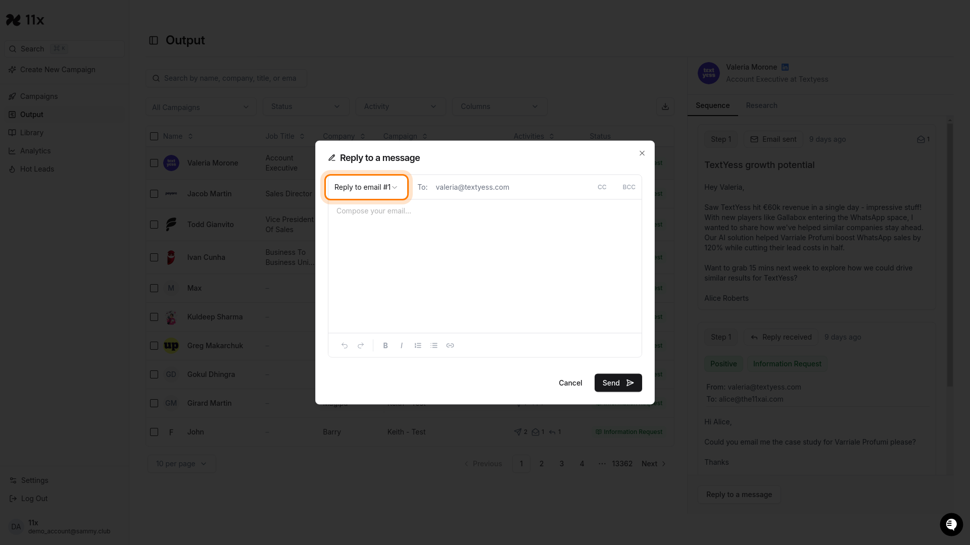 Reply to email dropdown