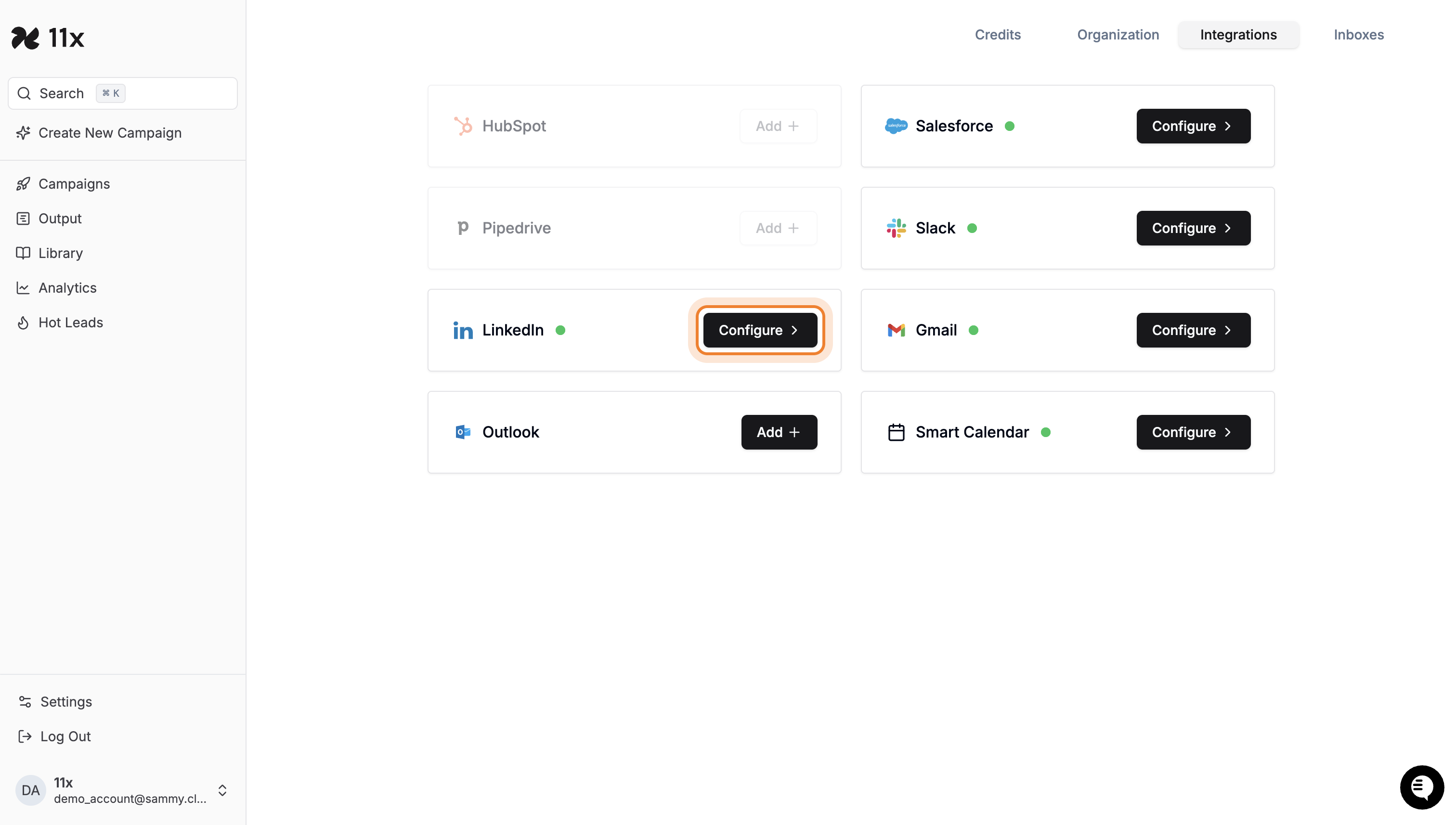 LinkedIn Configure Button