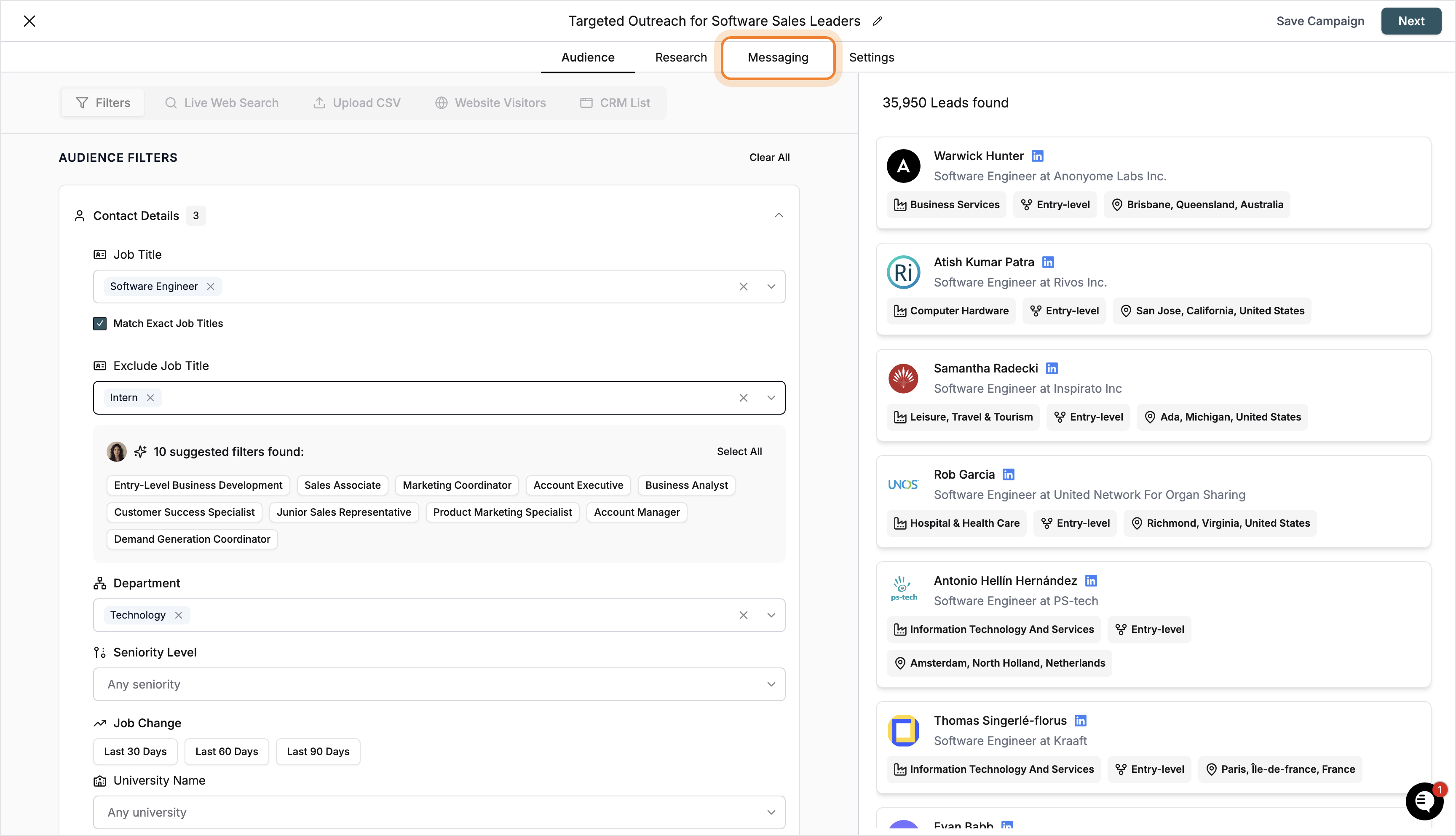 Audience filter updated with 'Intern' excluded